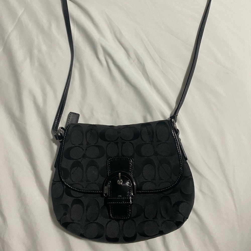 Black Coach Bag Logo Canvas Shoulder Bag